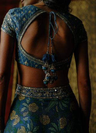 Indigo Mix Printed Lehenga Set by Drishti & Zahabia available on Indiaspopup.com