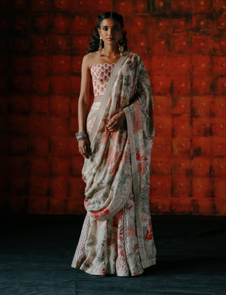 Pearl Pre-Draped Sari And Corset by Drishti & Zahabia available on Indiaspopup.com
