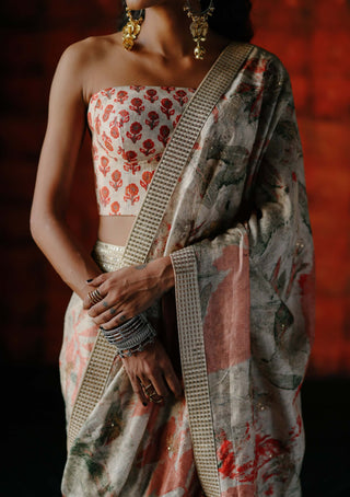 Pearl Pre-Draped Sari And Corset by Drishti & Zahabia available on Indiaspopup.com