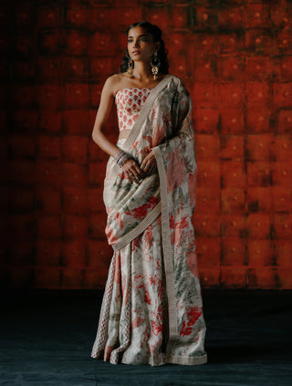 Pearl Pre-Draped Sari And Corset by Drishti & Zahabia available on Indiaspopup.com