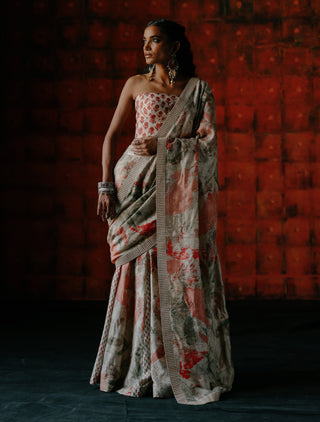 Pearl Pre-Draped Sari And Corset by Drishti & Zahabia available on Indiaspopup.com