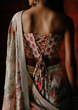 Pearl Pre-Draped Sari And Corset by Drishti & Zahabia available on Indiaspopup.com