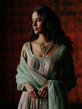 Mint Mix Printed Anarkali Set by Drishti & Zahabia available on Indiaspopup.com