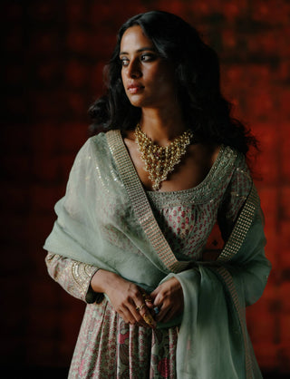 Mint Mix Printed Anarkali Set by Drishti & Zahabia available on Indiaspopup.com