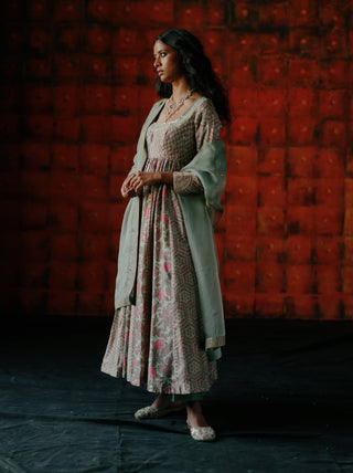 Mint Mix Printed Anarkali Set by Drishti & Zahabia available on Indiaspopup.com