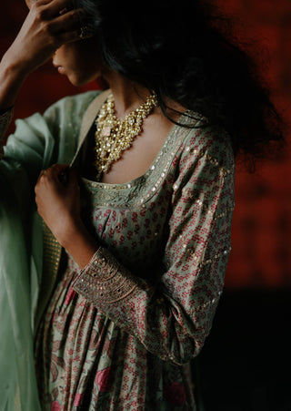 Mint Mix Printed Anarkali Set by Drishti & Zahabia available on Indiaspopup.com