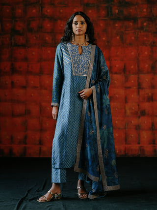 Indigo Print-On-Print Kurta Set by Drishti & Zahabia available on Indiaspopup.com