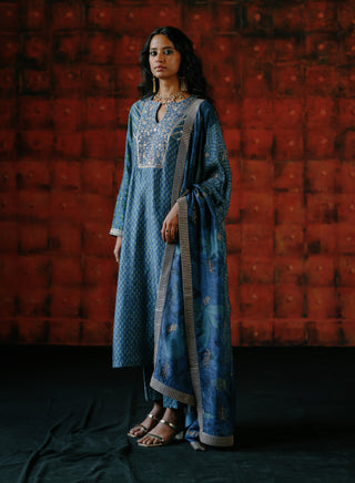 Indigo Print-On-Print Kurta Set by Drishti & Zahabia available on Indiaspopup.com