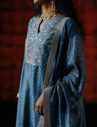 Indigo Print-On-Print Kurta Set by Drishti & Zahabia available on Indiaspopup.com