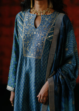 Indigo Print-On-Print Kurta Set by Drishti & Zahabia available on Indiaspopup.com