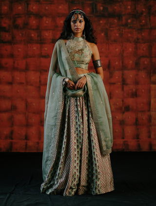 Mint Mix Printed Gathered Skirt by Drishti & Zahabia available on Indiaspopup.com