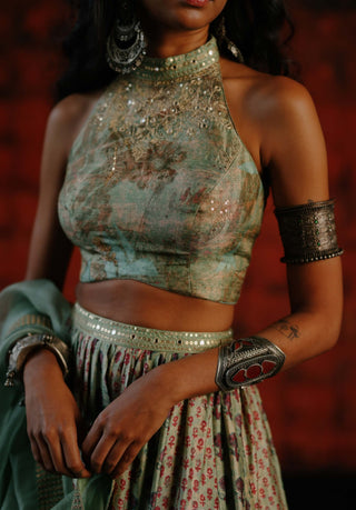 Mint Mix Printed Gathered Skirt by Drishti & Zahabia available on Indiaspopup.com