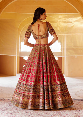 Roqa-Red Daria Lehenga Set-INDIASPOPUP.COM