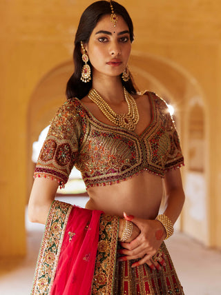 Roqa-Red Daria Lehenga Set-INDIASPOPUP.COM
