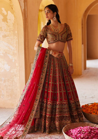 Roqa-Red Daria Lehenga Set-INDIASPOPUP.COM