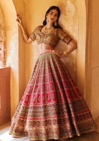 Roqa-Red Daria Lehenga Set-INDIASPOPUP.COM