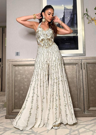 Ivory georgette high waist sharara and corset