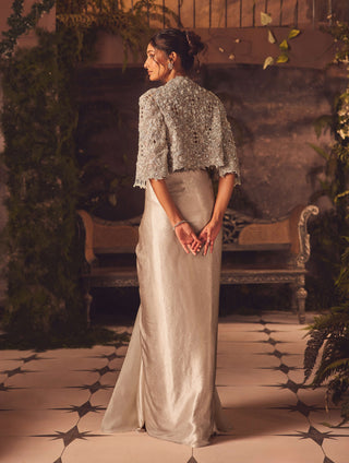 Divine ivory draped skirt and jacket set