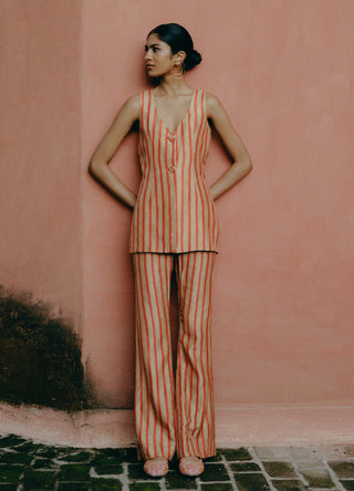 Biscuit Waistcoat Top And Flared Pants by Drishti & Zahabia, available on Indiaspopup.com