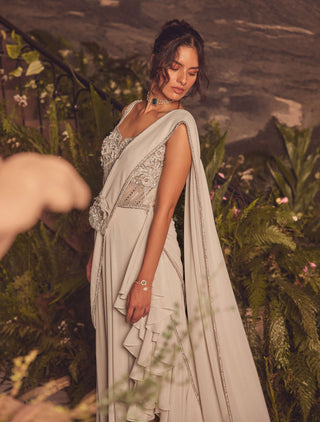 Dusk ivory draped gown sari