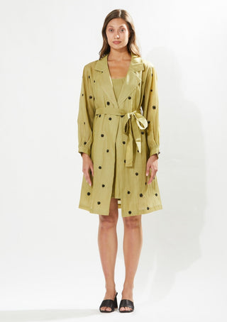 Meadow-Eden Olive Green Coat And Inner Dress-INDIASPOPUP.COM