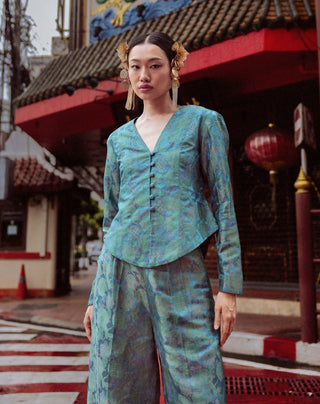 Handwoven coral blue jacket and pants