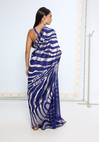 Handwoven dark blue silk sari