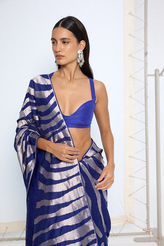 Handwoven dark blue silk sari