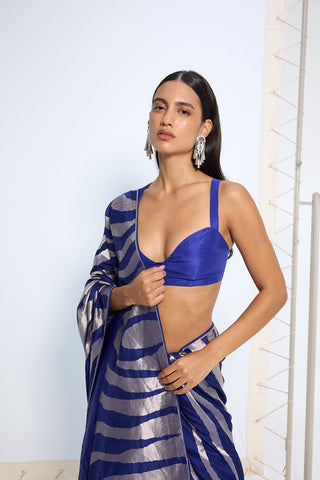 Handwoven dark blue silk sari