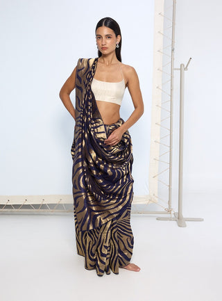 Handwoven blue and gold silk sari
