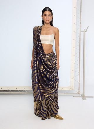 Handwoven blue and gold silk sari