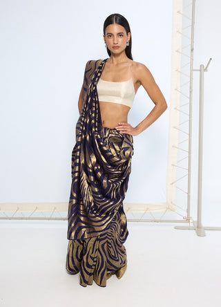 Handwoven blue and gold silk sari