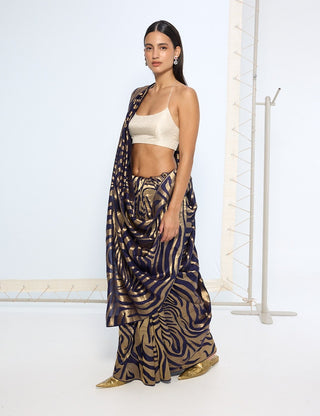 Handwoven blue and gold silk sari