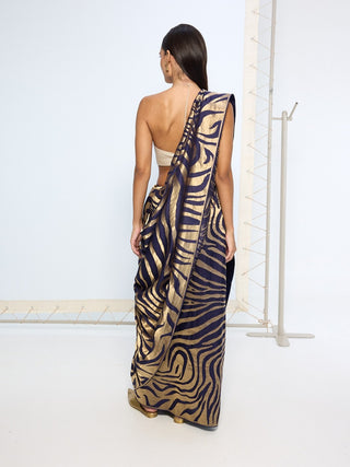 Handwoven blue and gold silk sari