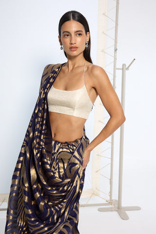 Handwoven blue and gold silk sari