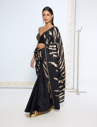Black and silver pure silk sari