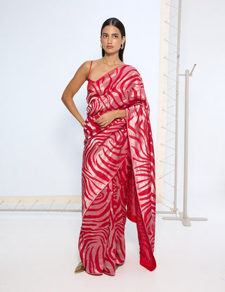 Scarlet pure silk sari