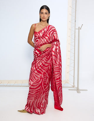 Scarlet pure silk sari