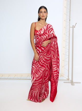 Scarlet pure silk sari