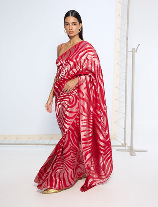 Scarlet pure silk sari