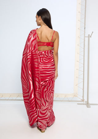 Scarlet pure silk sari