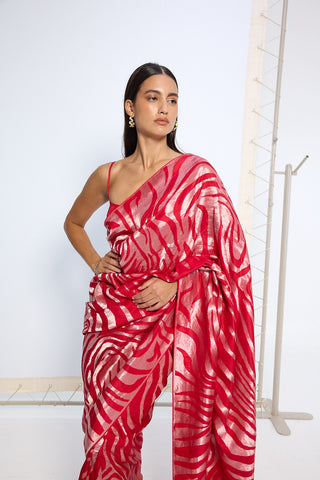 Scarlet pure silk sari