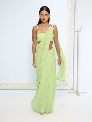 Green with black polka sari and blouse