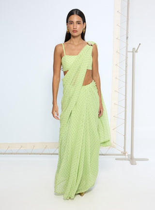 Green with black polka sari and blouse