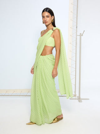 Green with black polka sari and blouse