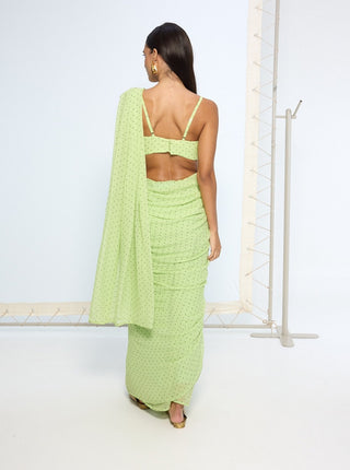 Green with black polka sari and blouse