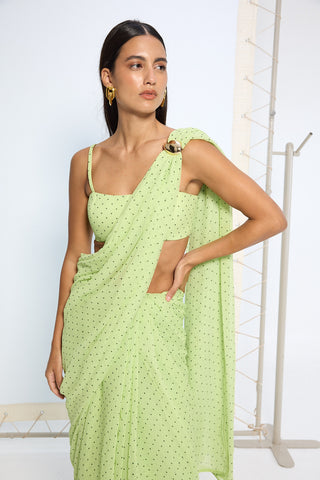 Green with black polka sari and blouse