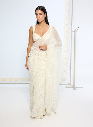 White polka dotted sari and blouse