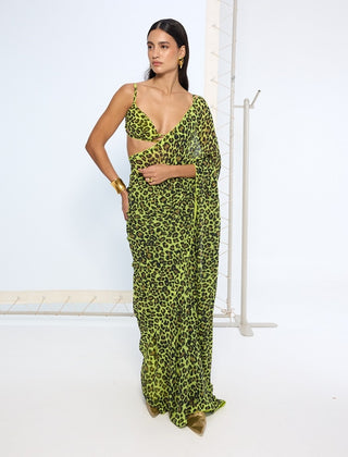 Green leopard print sari and blouse