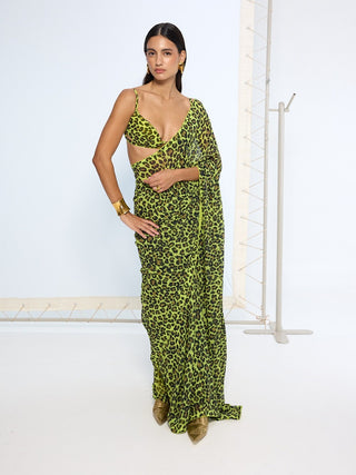 Green leopard print sari and blouse
